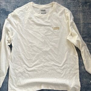 Vans Cream Long Sleeve Tee with Subtle Gold Logo